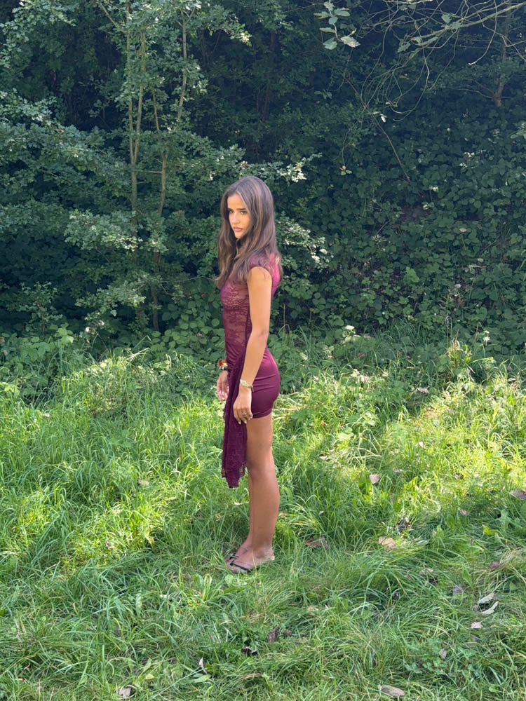 Olga mini dress with lace – Wine Red - Image 9